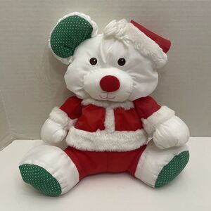 Fisher Price Puffalumps Christmas Santa Mouse White Plush Red Hat #8127 Vintage